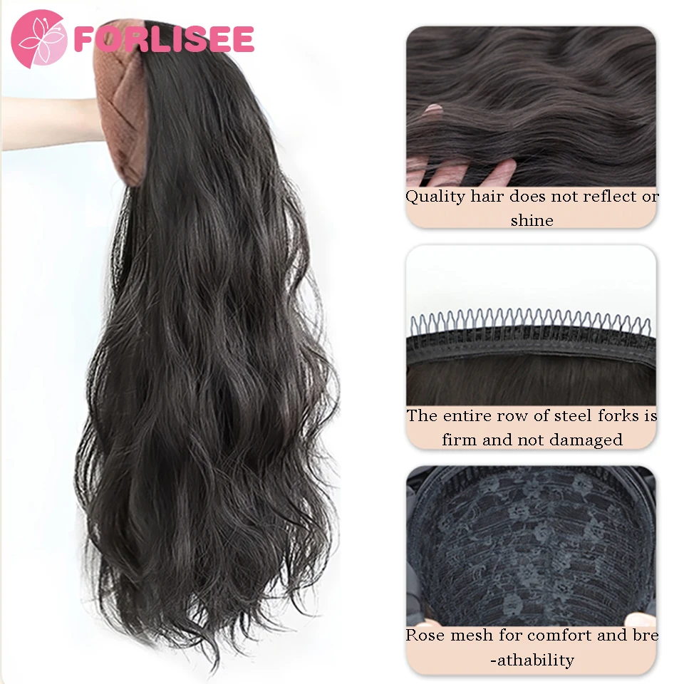 FORLISEE Synthetic Headband Wig Long Natural Curly Hair Daily Party Cosplay Wigs For Women Black Brown Heat Resistant Fiber