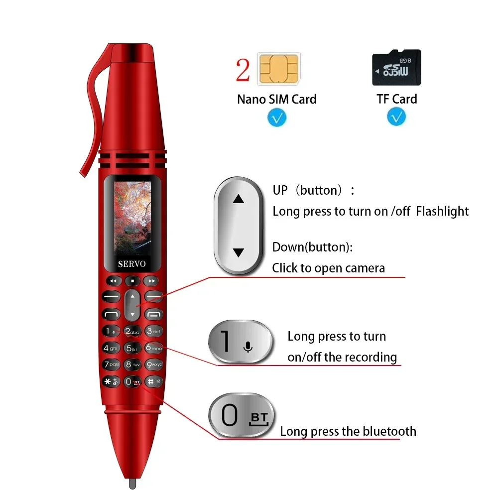 K07 Pen Mobile Phone Dual SIM Mini Telephone Call Recording Bluetooth Dial Speed Dial Magic Voice Recorder 0.96