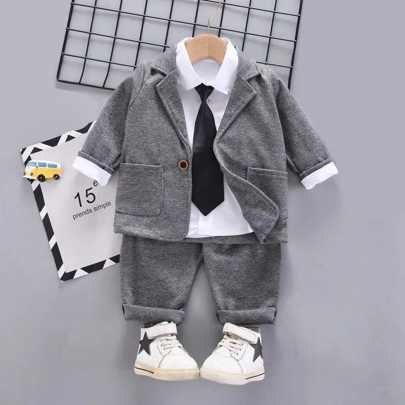 Spring Children Kids Clothes Kids Boys Wedding Suit Coat Long Sleeve Pants 3Pcs/Sets Toddler Fashion Cotton Clothing Infant