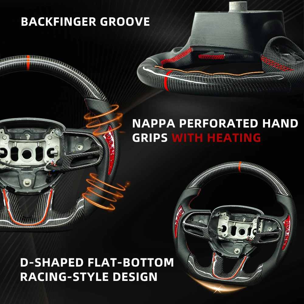 Customized Carbon Fiber Steering Wheel 2015-NOW Real Carbon Fiber Material Accessory for Dodge Charger Challenger SRT Cars