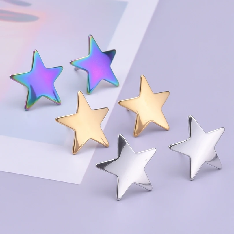 Plain Five-Pointed Star Jewelry Stainless Steel Earrings For Women Men Accessories Pentagram Ear Stud With Earplug Korea Earring