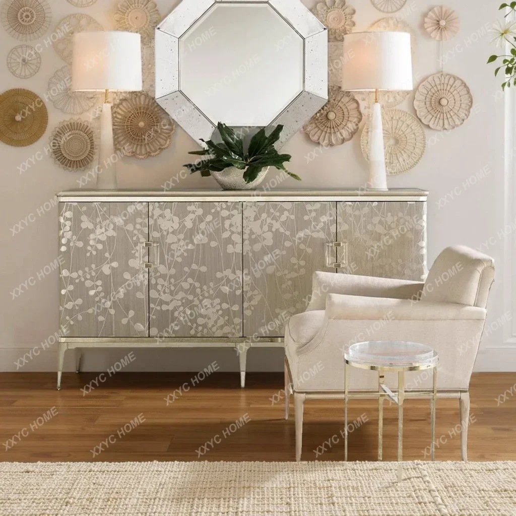 AA light luxury all solid wood household dining side cabinet stainless steel crystal handle decoration