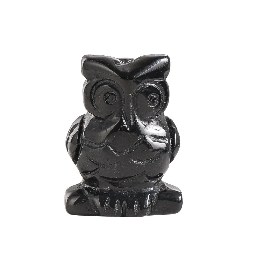 Natural Black Obsidian Owl Figurines Crystal Semi-precious Stone Carved Animal Statue Reiki Healing Home Decor Paperweight Gifts