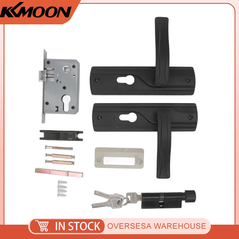 Door Handle Lock Manganese Steel Silent Bearing Universal Door Lever Lock Set with Keys for Home Bedroom Black