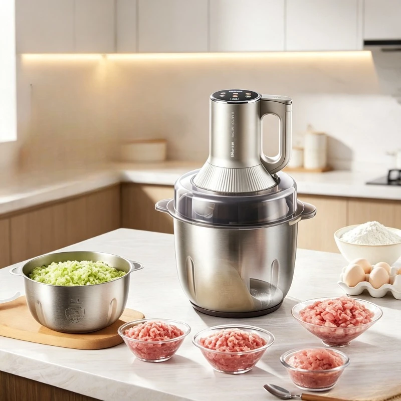 Unisex 2026 New Electric Meat Grinder Stainless Steel, Mincer Dough Kneader Blender Combo Simple Operation Long Lasting Home Use