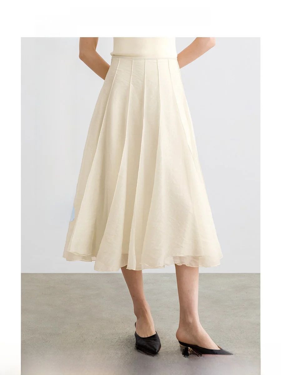 

Ретро-юбка А-силуэта с высокой талией, длинная, желтая, плиссированная, в стиле феи, стройнящая, полупрозрачная, из полиэстера, для делового и повседневного стиля