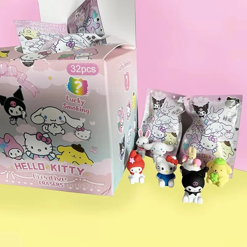 32 sztuk/pudło Sanrio ołówek z gumką Hello Kitty moja melodia Kuromi Cinnamoroll szkolne artykuły papiernicze gumka dla dzieci artykuły szkolne hurtownia