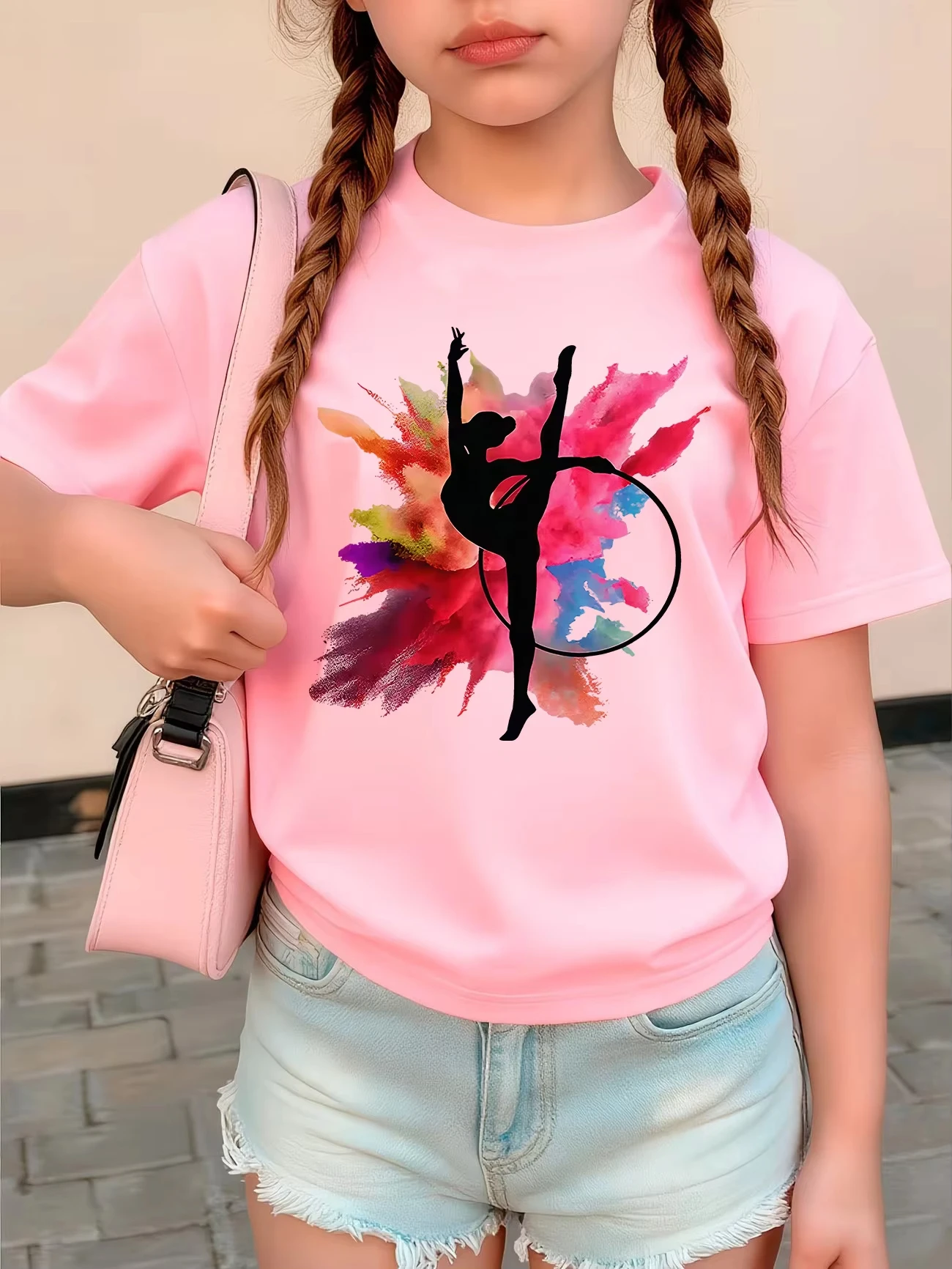 Fashion Retro Dancing Colorful Design T Shirts Y2k Short Sleeve Kids Children's T-shirt Girls Summer Spring Casual Top Tee