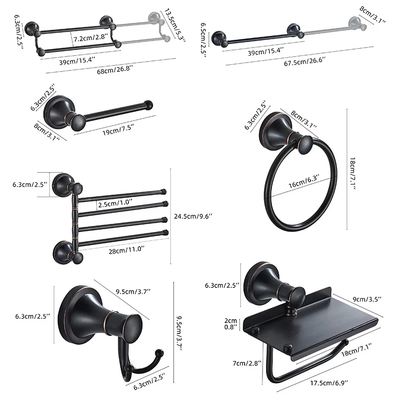 Bathroom Bath Toilet Paper Holder Robe Hook Bathroom Retractable Towel Hanging Rod Black Zinc Alloy EL852