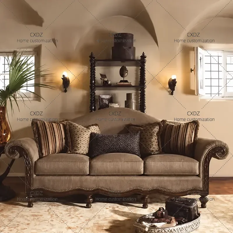 Light Luxury Solid Wood Fabric Sofa for Apartment Double or Three Seater Full Cloth Couch Combination Customizable Size