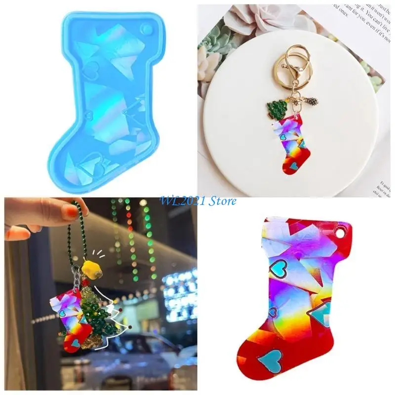

G5GC Christmas Stocking Mold Earring Pendant Silicone Mold DIY Resin Molds for DIY Keychain Jewelry Making Tools