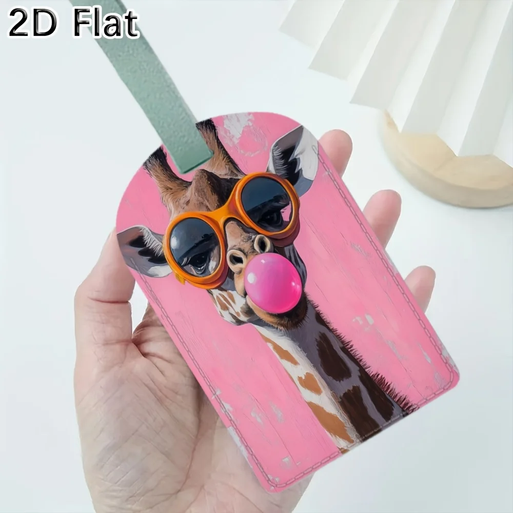 

Cute Giraffe Luggage Tag Travel Baggage Identifier with Glasses and Bubble Gum Print, Suitcase Label Bag Tag for Travel