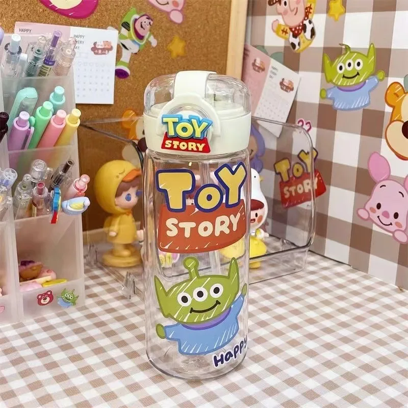 Disney Cartoon Strawberry Winnie The Pooh Big-eyed Cute Portable Cup DIY Sticker Handy Cup Girl Cute Transparent Space Straw Cup