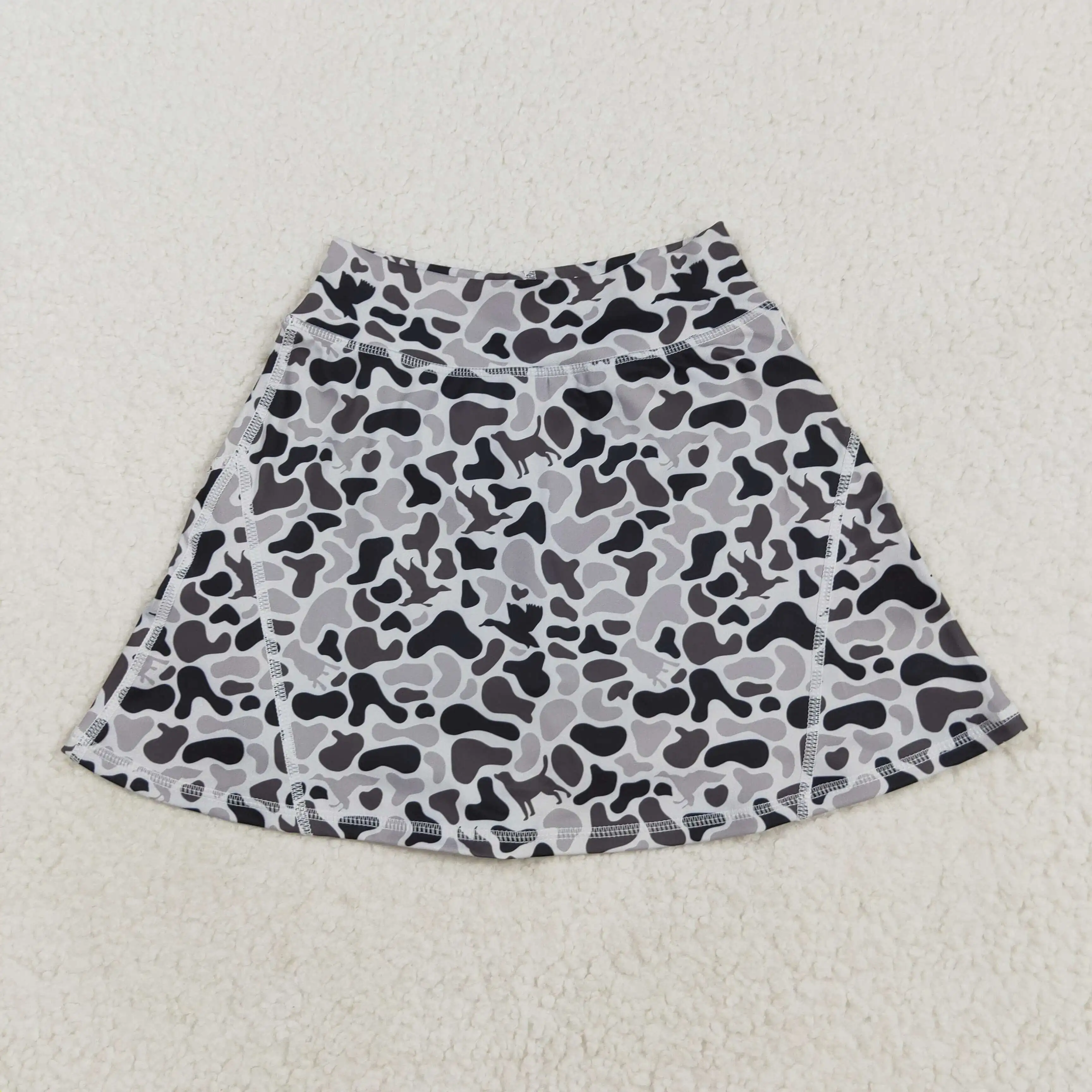 

Baby Girls Western Gray Ducks Camouflage High-Waist Yoga Skorts Kids Active Wear Skirt with Dog Motif