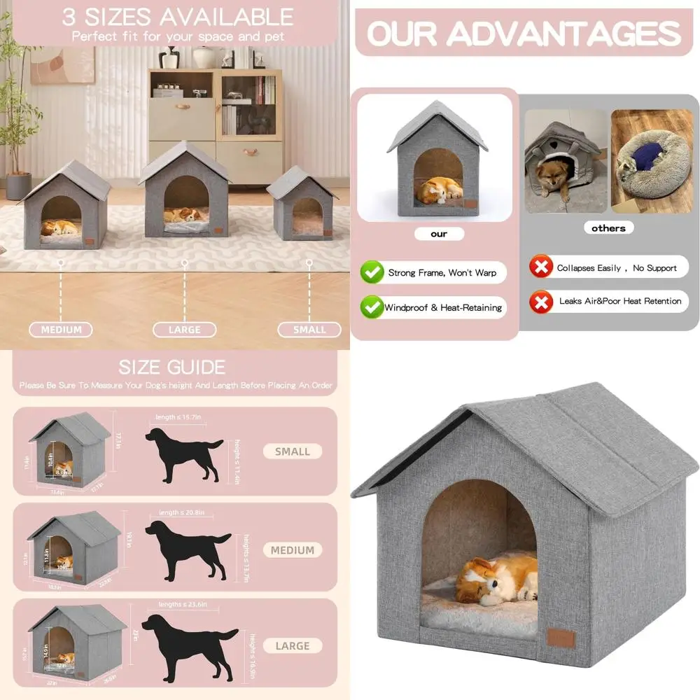 

Medium Dog Indoor Nest with Plush Cushion - Semi-Covered Warm Pet Bed for Dogs up to 20.8