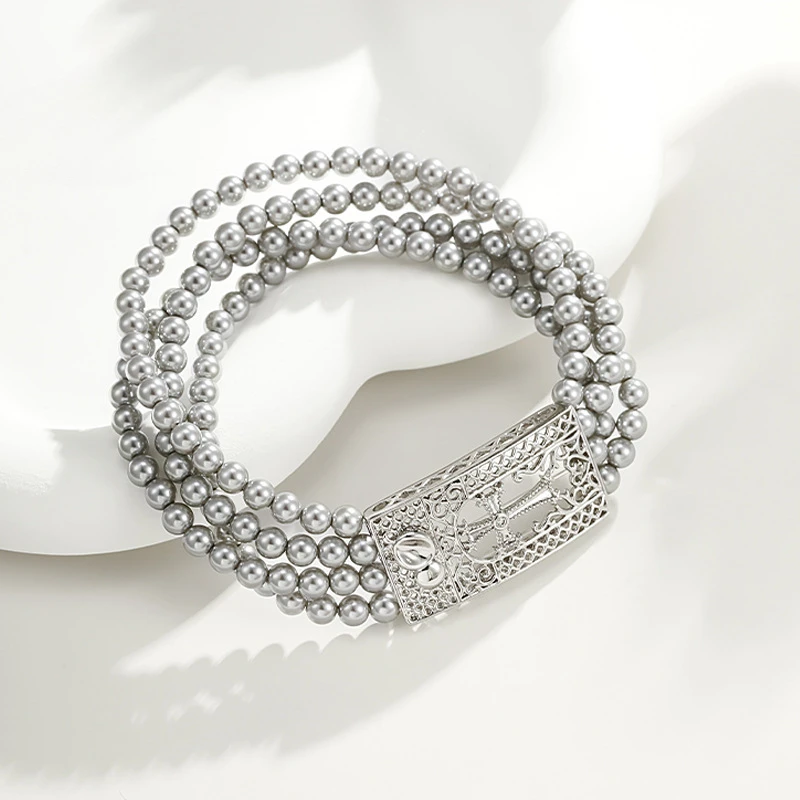 Vintage vintage style elastic imitation pearl bracelet dinner multi-row wide bracelet catwalk accessories women