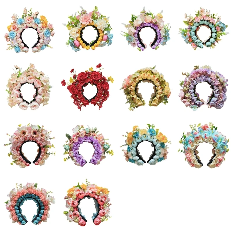 Elegant Floral Hairbands Artistic Silk Flower Headpiece Hair Garlands for Women