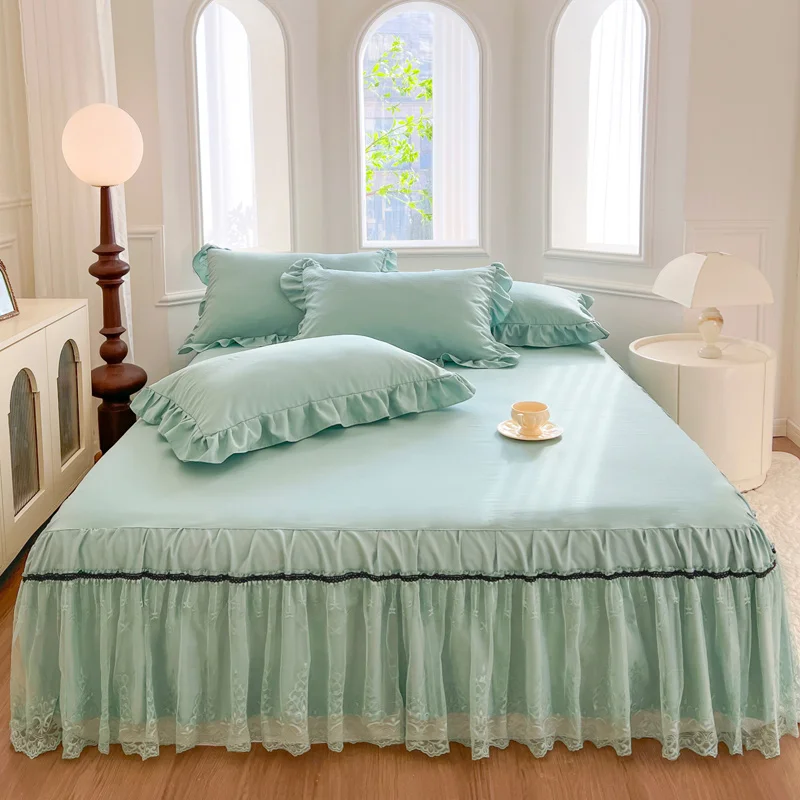 

2024 new skin-friendly polished bedspread bed skirt princess style solid color lace bed apron cover ugly and non-slip