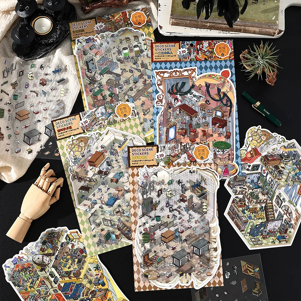 Card Lover 4 Pcs [The 17th Series In Operation Today] Puzzle 3D Immersive Landscape Poster Oversized Landscape Stickers PET Kit