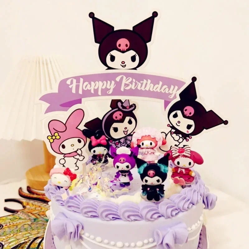 5 pezzi Sanrio Hello Kitty Kuromi decorazione torta cartello Kawaii Anime My Melody inserti torta di compleanno accessori da cucina regali per feste