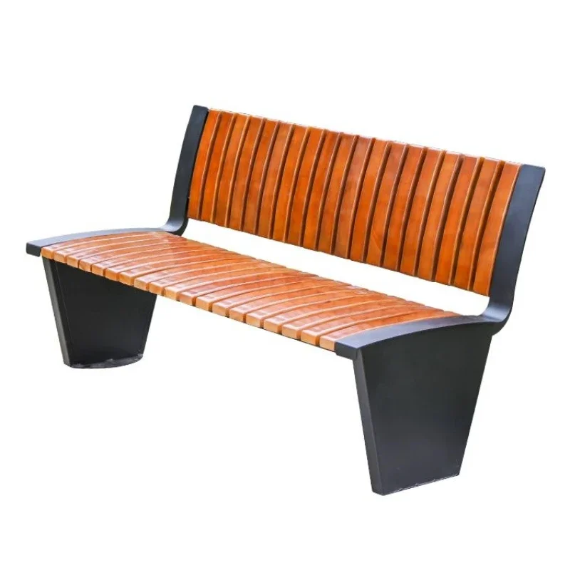 Park Chair Outdoor Bench Outdoor Anticorrosive Solid Wood Bench Community Square Open Air Leisure Plastic Wood Back Seat