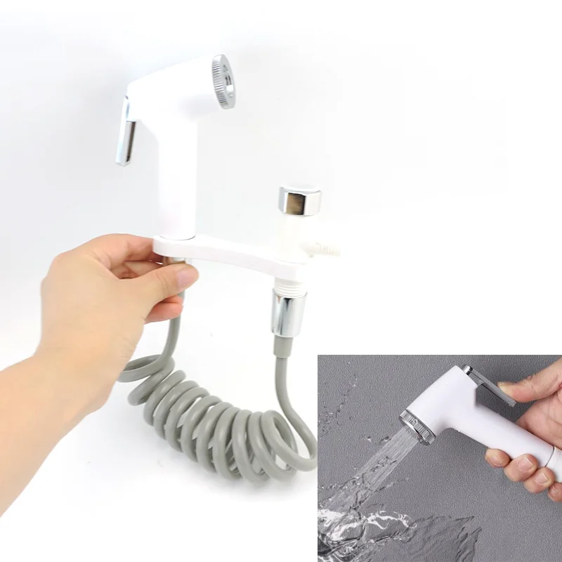 wc Bathroom hand Toilet Spray Bidet ABS shower head faucet spring Hose tank holder ass douche self Cleaner set white silver p1