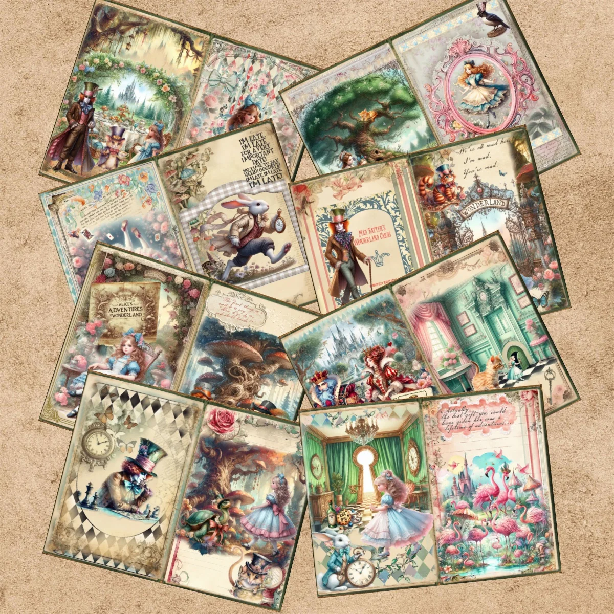 15 Sheets A5 Size Alice In Wonderland Poker Clown Background Vintage Grunge Journal Planning Scrapbooking