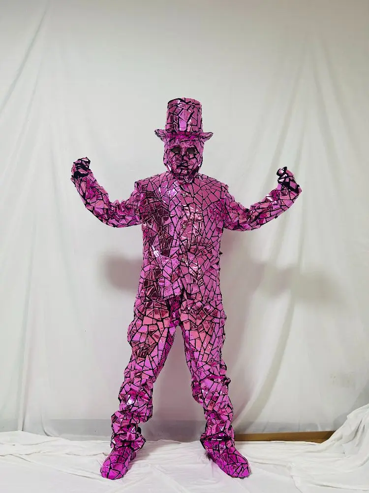 بدلة فيلم مرآة معدنية مستقبلية زي وردي أزرق نمط ملابس للمرحلة DJ الرقص العملاق الخيال العلمي تأثيري الأداء الزي #4