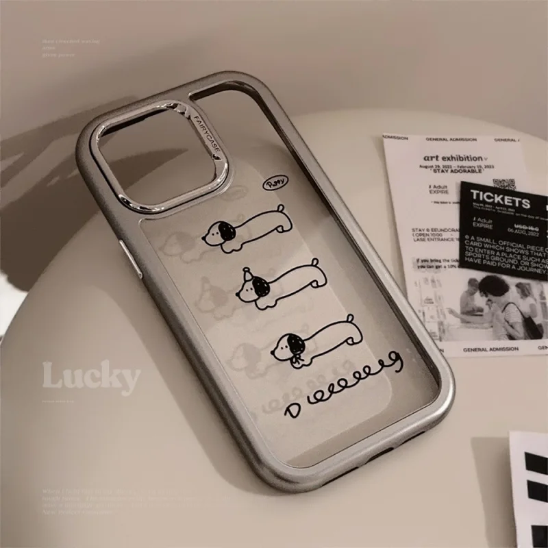 

insElectroplated DogiPhone15pro maxMobile phone shell for iphone14Acrylic16Applicable13Simple Lines