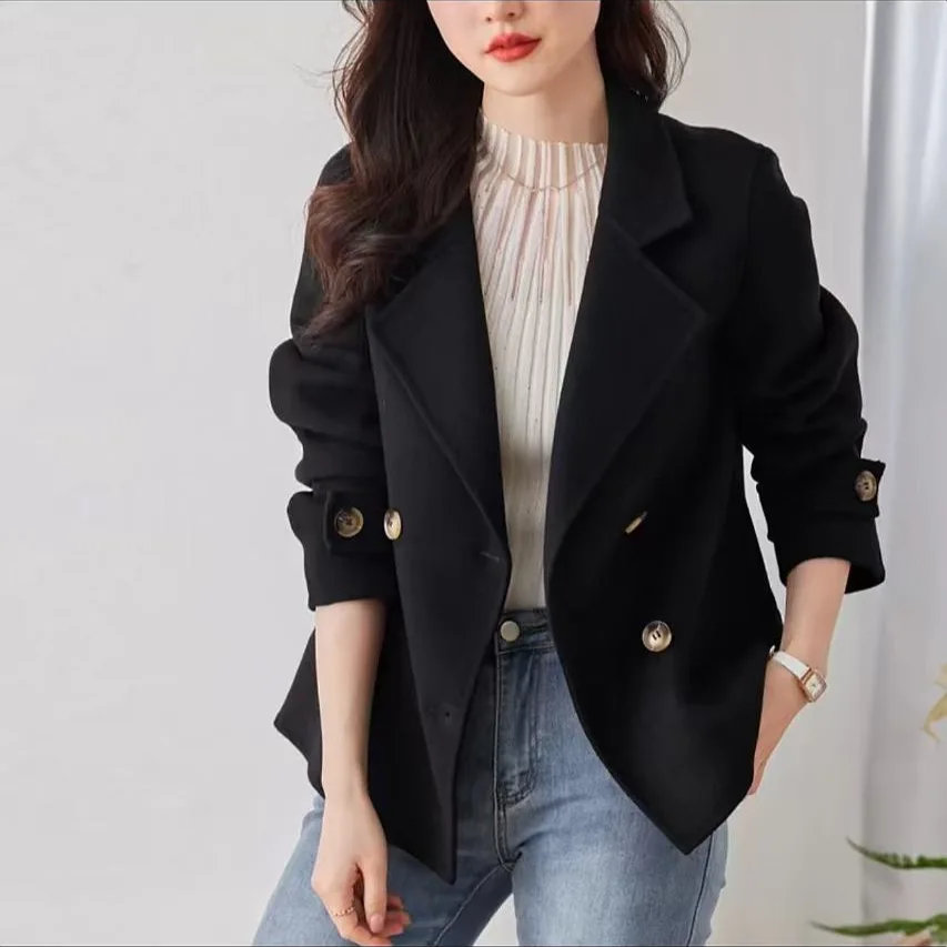 Double-Breasted Wollen Jas Vrouwen 2025 Lente Winter Nieuwe Hoogwaardige Dubbelzijdig Jas Korte Bovenkleding Mode Overjas Vrouwelijke
