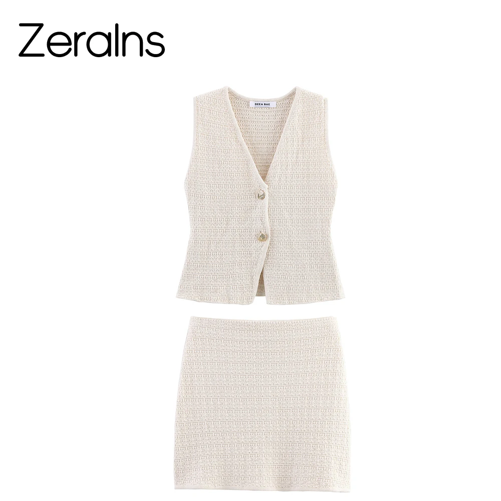 ZERAINS American summer new women's pure desire spicy girl sexy knitted V-neck textured vest vest mini skirt set