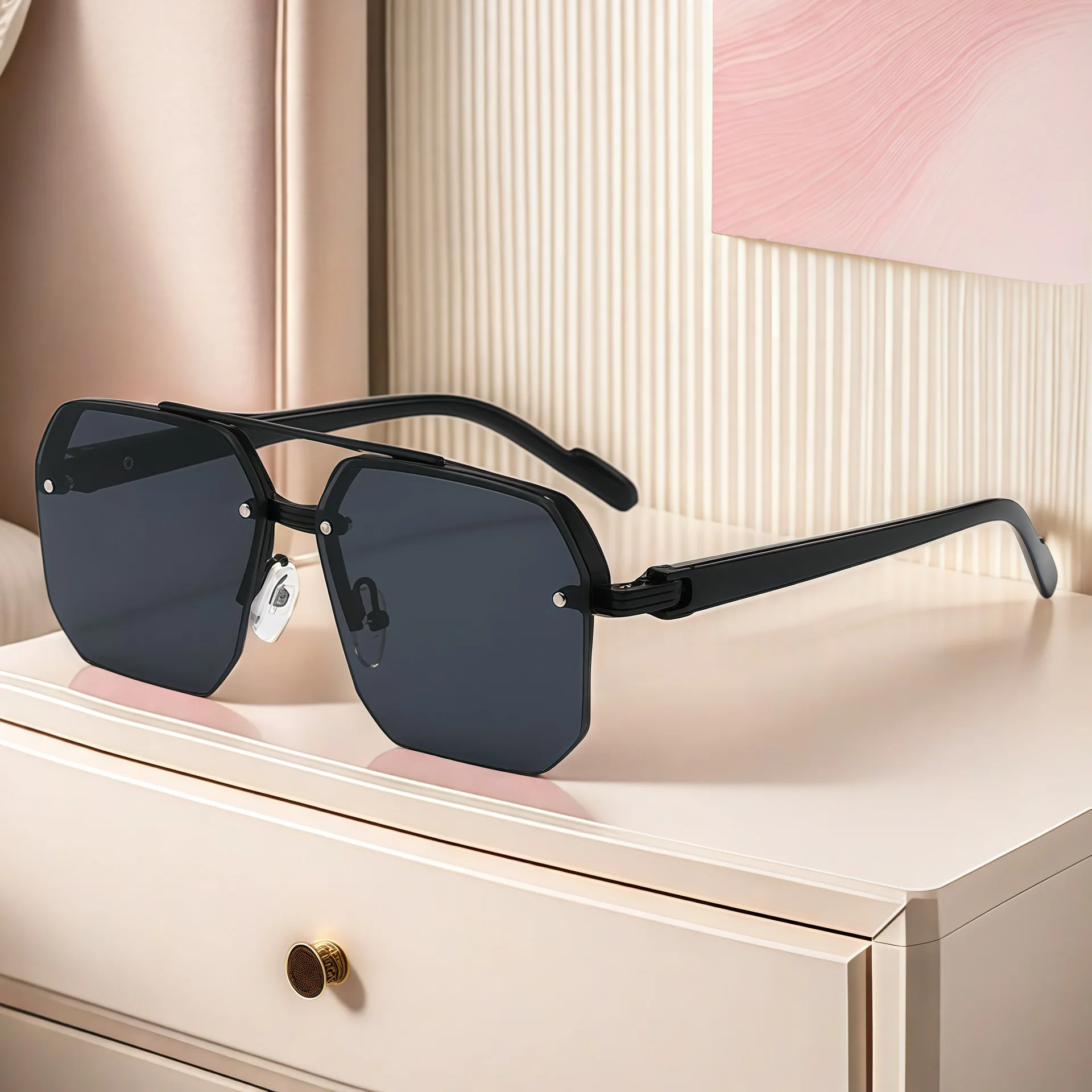 Oversize Retro Doppel Brücken Polygon Quadrat Metall Männer Sonnenbrille Mode Gradient Shades UV400 Trend Frauen Sonnenbrille – Detail 4