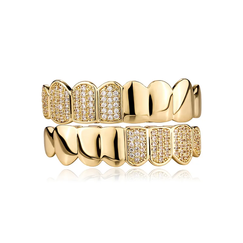 CZ Bling Grillz Teeth Jewelry Silver Tone Mouth Grillz Teeth Caps Hip Hop Streetwear Accessories Wholesale Supplier
