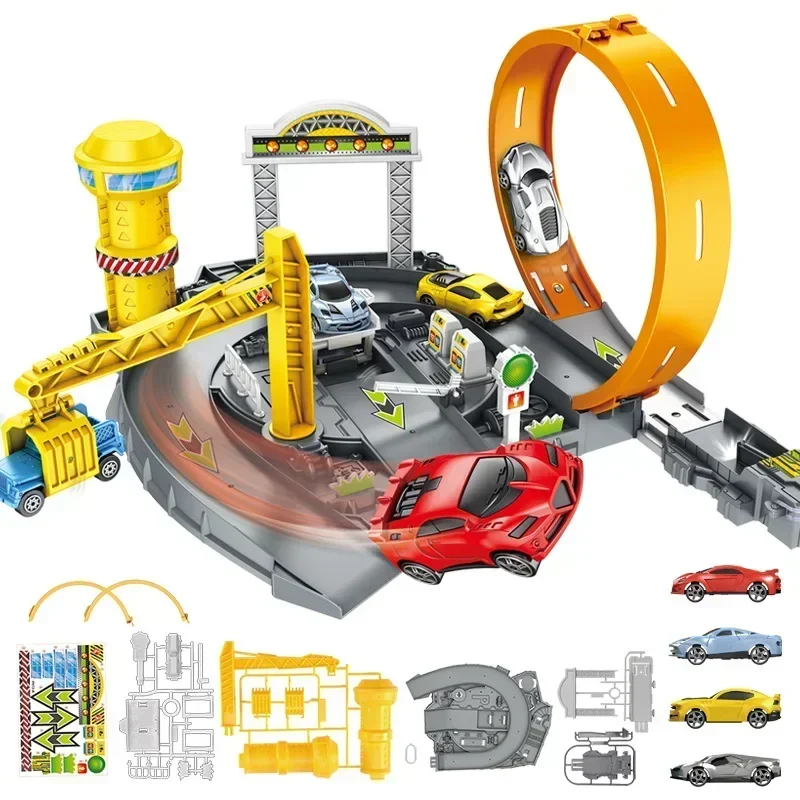 Stunt Snelheid Dubbele Auto Wielen Model Racing Track Diy Gemonteerd Rail Kits Katapult Rail Car Racing Jongen Speelgoed Voor Kinderen Gift