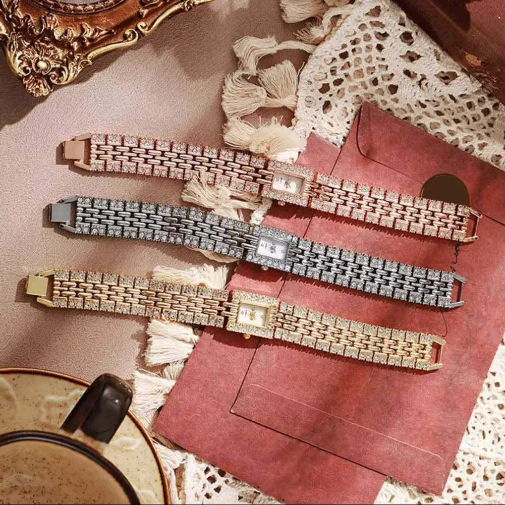 Square Dial Watch Women Watch Women Rhinestone Bracelet Watch Square Dial Quartz Movement Wristwatch Classic Formal Bangle