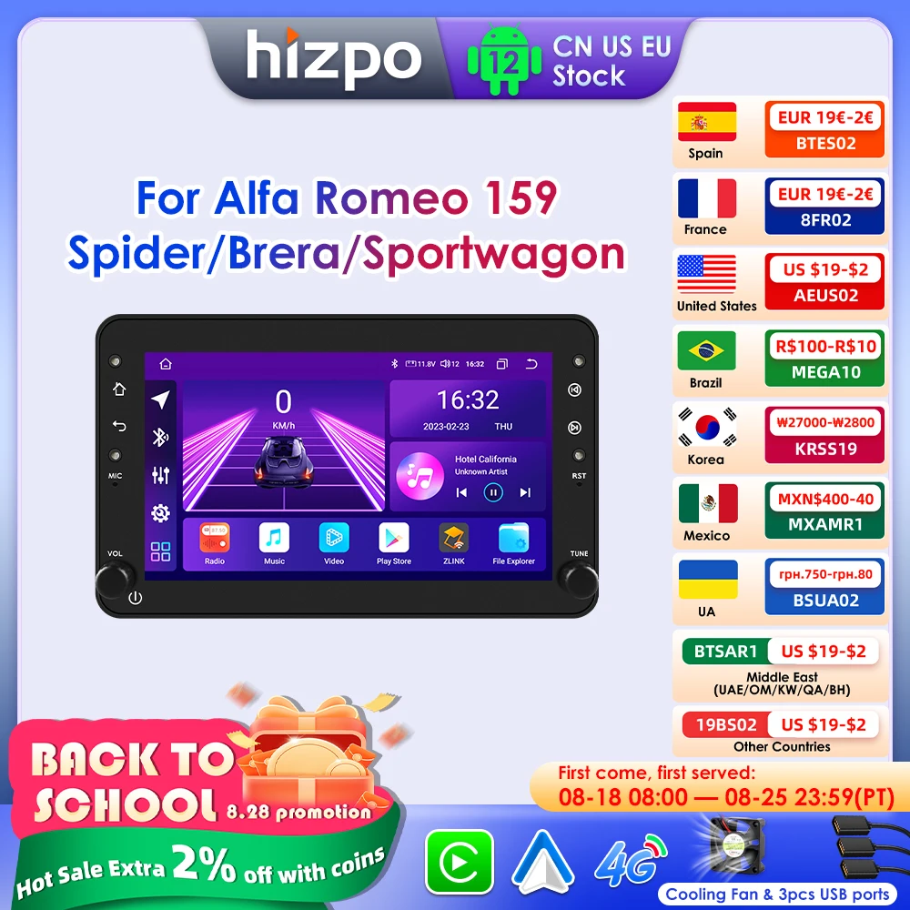 

Hizpo Android Auto Radio for Alfa Romeo 159 Brera Spider Sportwagon Carplay Car Multimedia RDS GPS 2din Autoradio AI Voice 7862