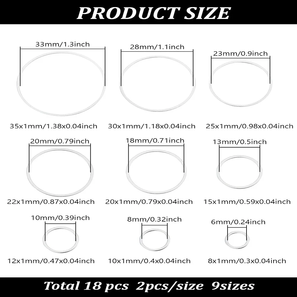 

1set 18pcs 9 style Brass Linking Rings Long-Lasting Round Ring 8~35x1mm Inner Diameter: 6~33mm 2pcs/style