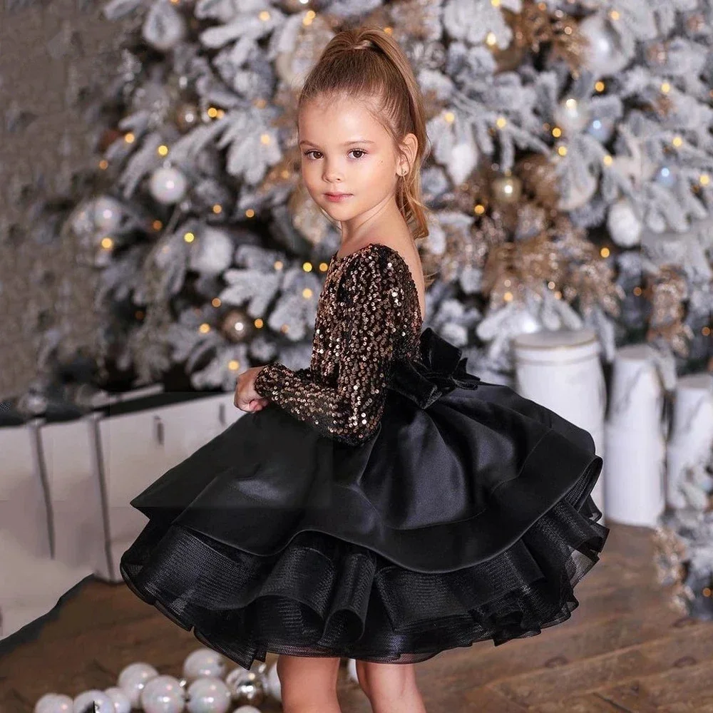 

Baby Girls Princess Vintage Dress Children Bling Brand Dresses Kids Bow Wedding Party Birthday Tutu Dress Full Sleeve Clother