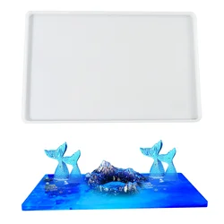14Inch Large Rectangle Tray Silicone Molds Crystal Epoxy Resin Mold DIY Fruit Tea Plate Tabletop Ornament Mold