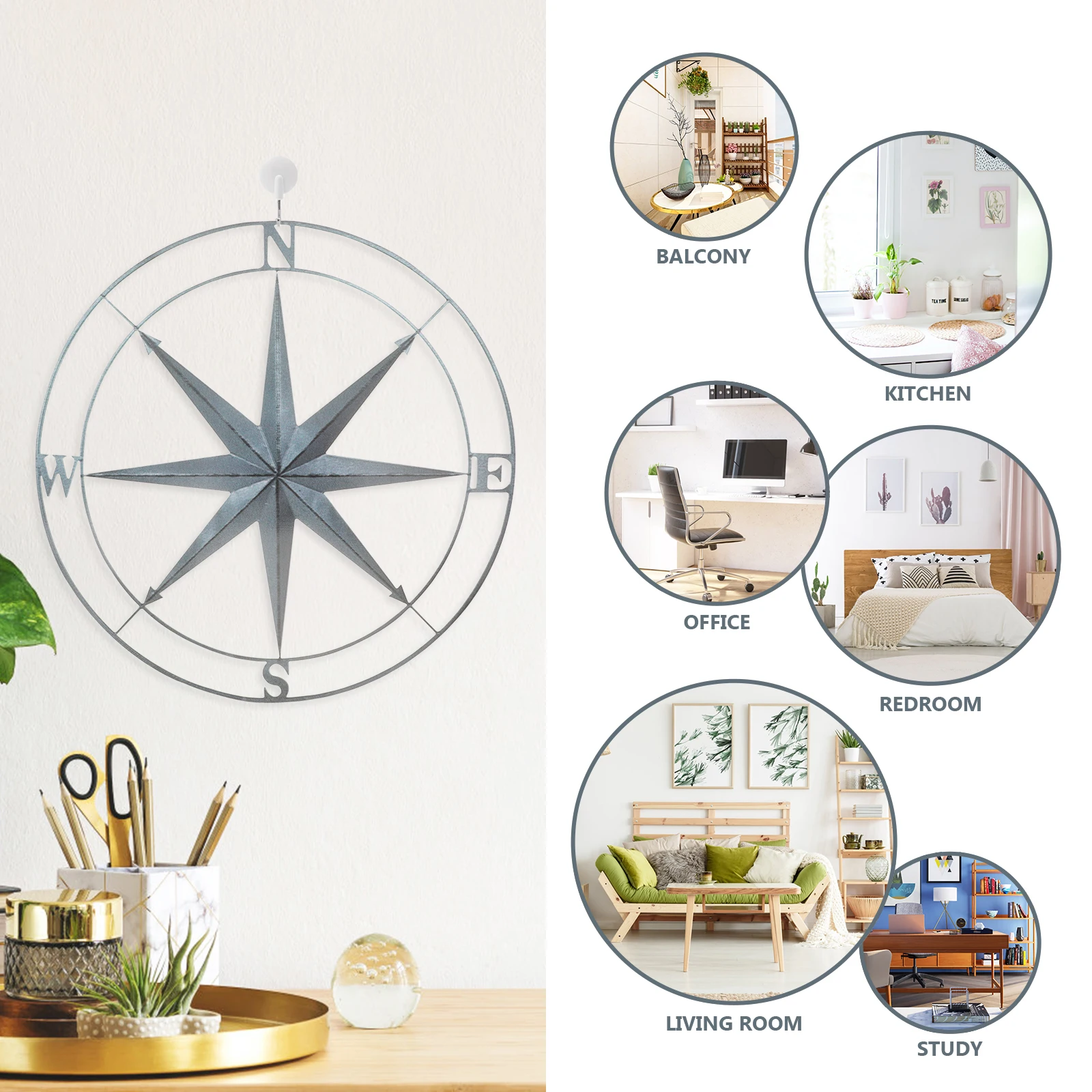 

Vintage Compass Decor Iron Wall Art Craft For Home Garden Office Kitchen Decoration Iron Hanging Compass Wall Pendant