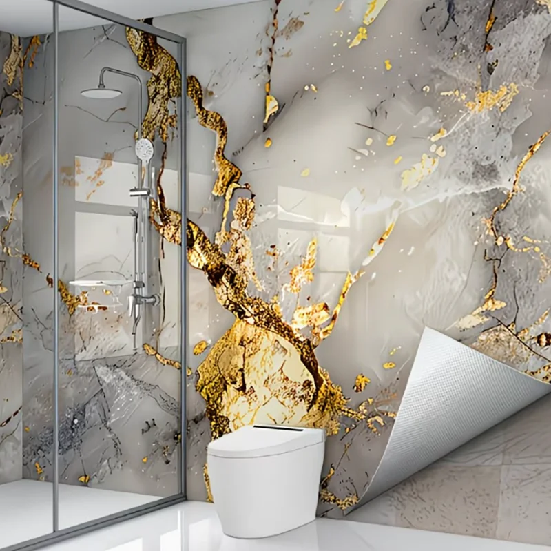Wasserdichter, hochtemperaturbeständiger goldener Marmor-Wandaufkleber, selbstklebend, öl- und kratzfest, einfach zu installieren, Küchenrückwand