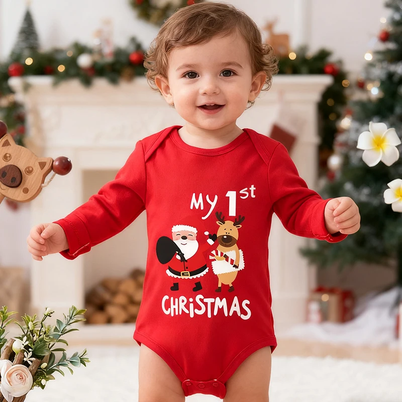 

2025 New Christmas Costume Infant Baby Boys Girls Jumpsuit Cotton Cartoon Print Newborn Boys Girls Bodysuits New Year Clothing