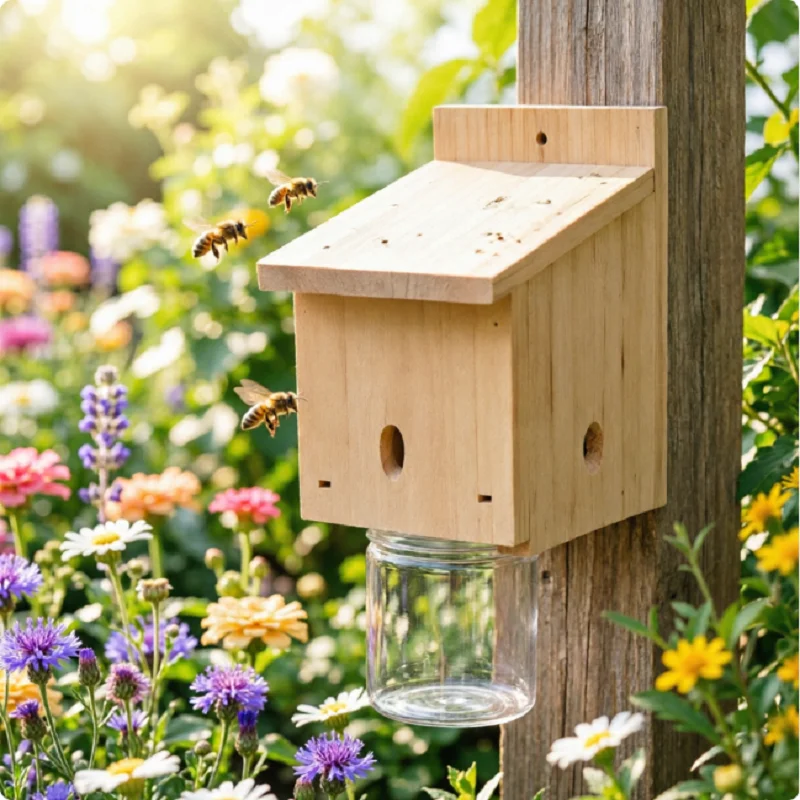 Wooden Wasp Trap, Hanging Wall Mount Insect Catcher, Outdoor Garden Fruit Fly Bee Trap