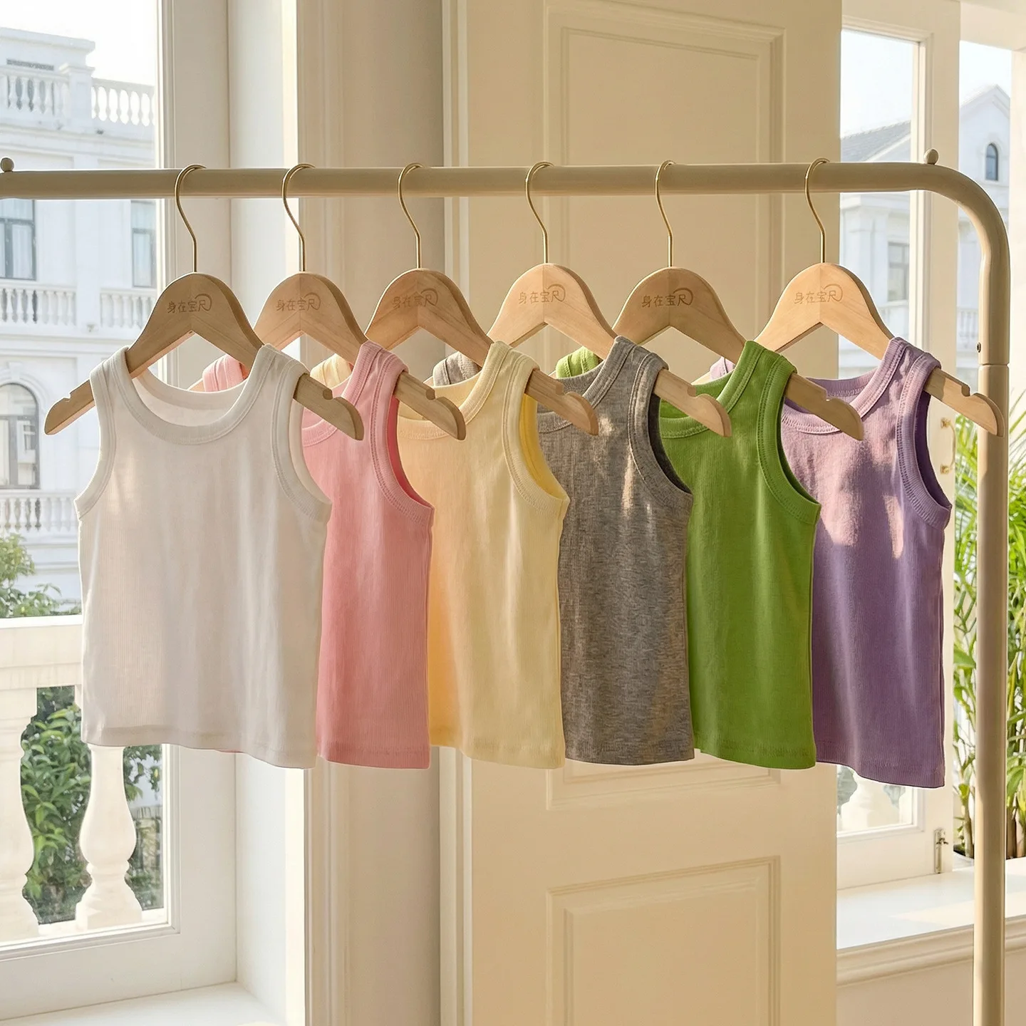 Children's Thin Solid Color Vest Boy Girls Sleeveless T-shirt Comfortable Bottoming Shirt Girls Summer