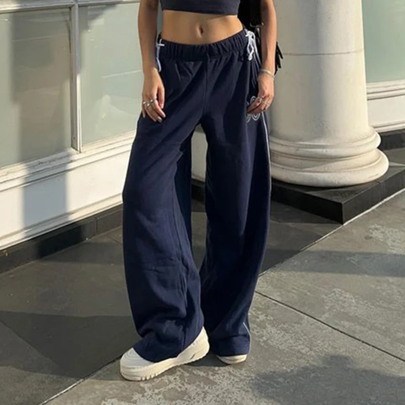 BIIKPIIK Casual Contrast Color Striped Pants Streetwear Digital Embroidery Trousers Fashion Sporty Drawstring Sweatpants Summer