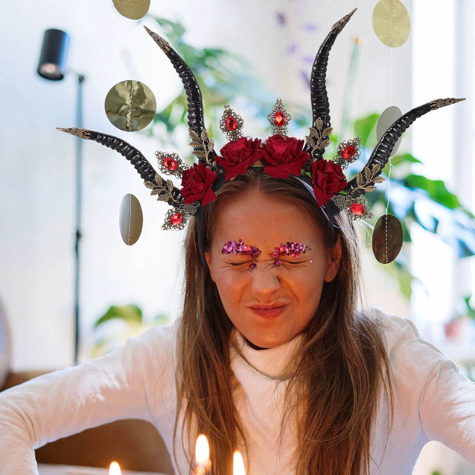 ハロウィン悪魔ヘッドバンドシックなパーティーヘアフープフェスティバル結婚式婚約コスチュームアクセサリー大人子供ヘアデコレーション