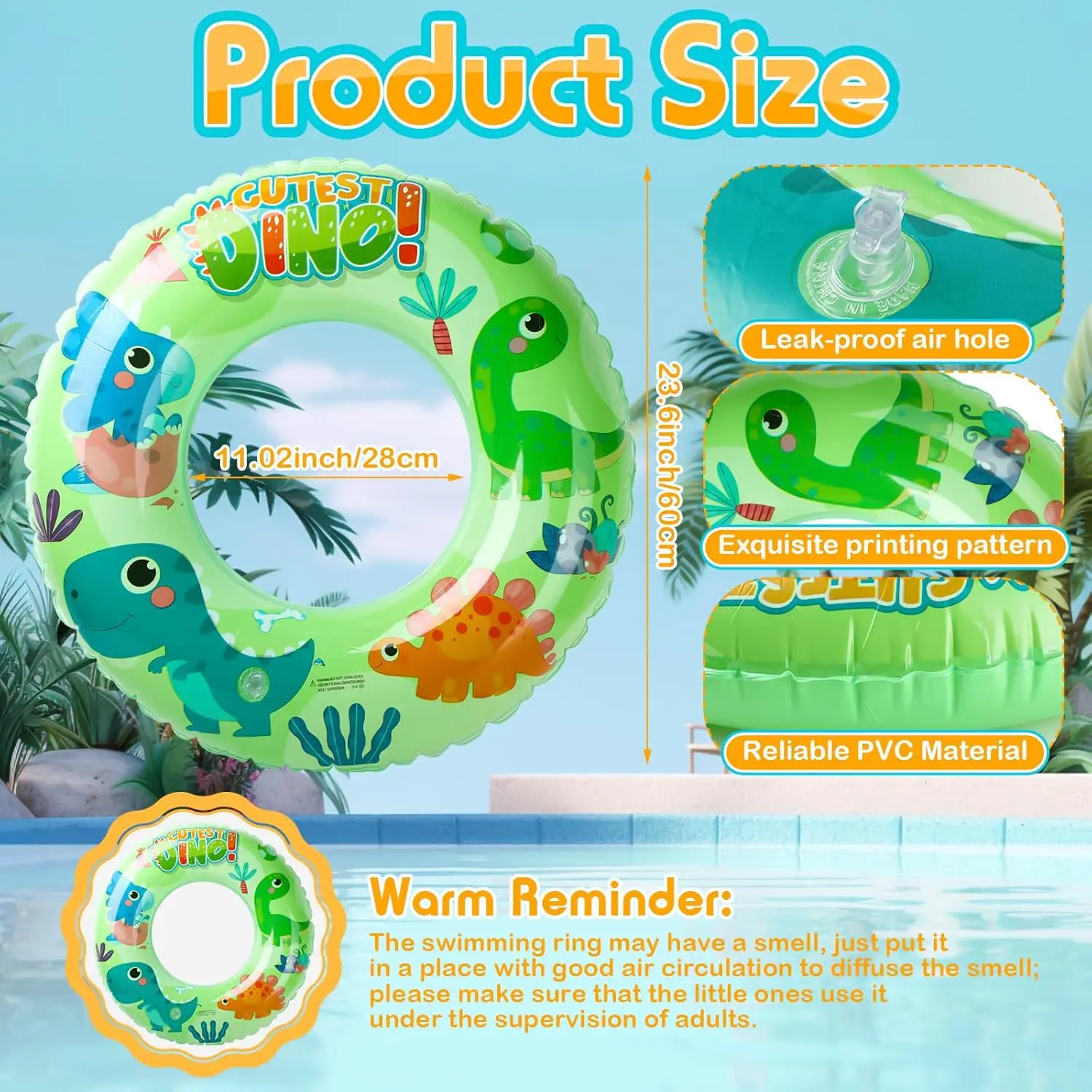 10 Pcs Inflatable Pool Floats Kids Beach Swim Tubes Ring Pool Tube Dinosaur Sea Animal Fruit Mermaid Unicorn Swim Rings for Kids