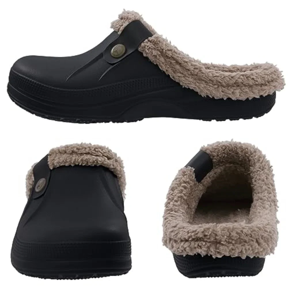 Furry Lined Clog Slippers Kidmi Men Winter Waterproof Warm House Slippers Non Slip Indoor Outdoor Cotton Slides For Couple