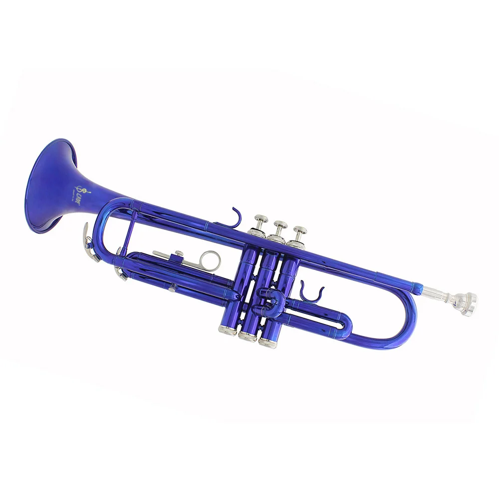 High Quality Trumpet Bb B Flat Blue Trumpet Brass Material Musical Trompeta with Case Cleaning Brush Protective Sleeve Parts