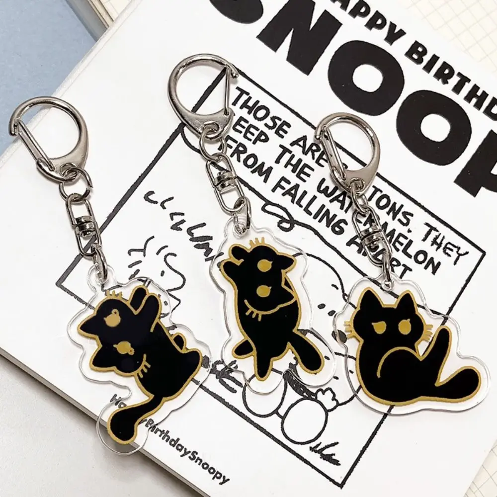 Cartoon Acrylic Cute Black Cat Keychain Couple Bag Mobile Phone Decoration Small Pendant